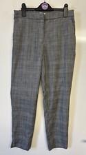 H&M Women’s Beige Check Smart Dress Tapered Trousers UK Size  8 & Leg 26”