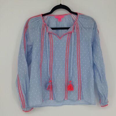 Lilly Pulitzer Mardi Long Sleeve Chambray Size Extra Extra Small Sky Blue Pink