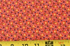 By 1/2 Yd, Vintage, Gold Blue Calico on Red Quilt Cotton, Cranston, P9379