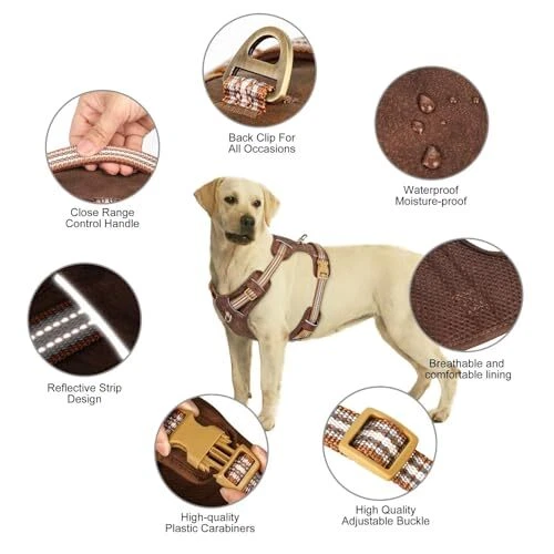 Dog Harness Medium Sized Dog,No Pull Pet M:Chest 26-33", Neck 19-27" Brown
