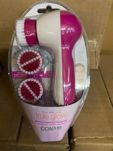 Conair True Glow Facial Cleansing Brush, Battery Operated, 3 Pieces (NEW)