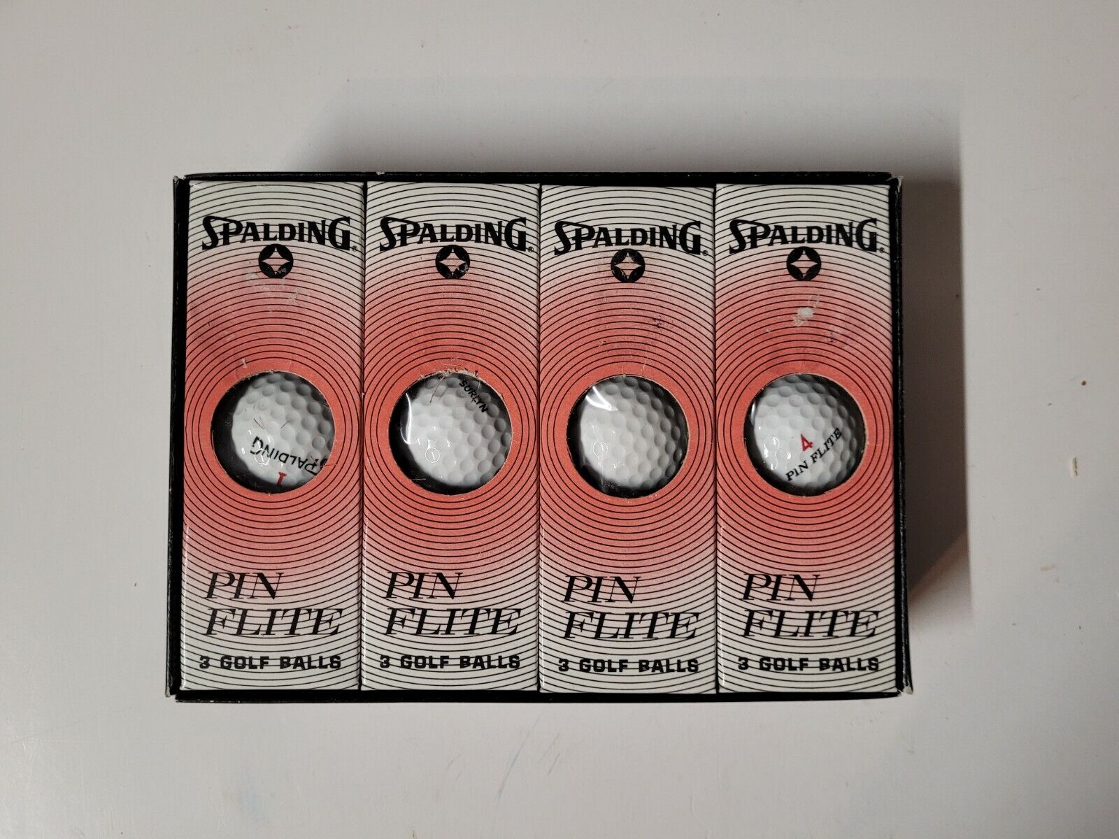 Vintage SPALDING GOLF BALLS - PIN FLITE Full Box - 4 Sleeves (Bo