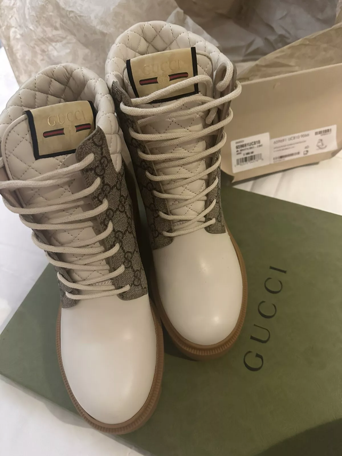 Bottes Gucci GG Supreme Apollo plate forme talon haut bottes cheville EU40 US10