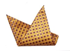 Eksel Pocket Square Yellow Brown Check Silk Blend Men's