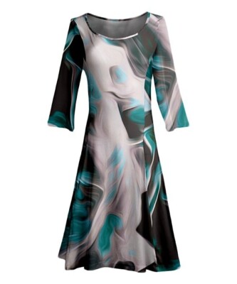 Lily Teal & Gray Three-Quarter Sleeve A-Line Dress XL