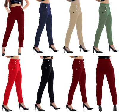NewWomen Ladies High Waist Straight Causal Button Trousers New Design Sizes 8-26