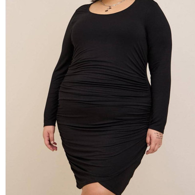 NEW TORRID Dress Ruched Gathers Plus Size 3X Cinched Bodycon Super Soft Black