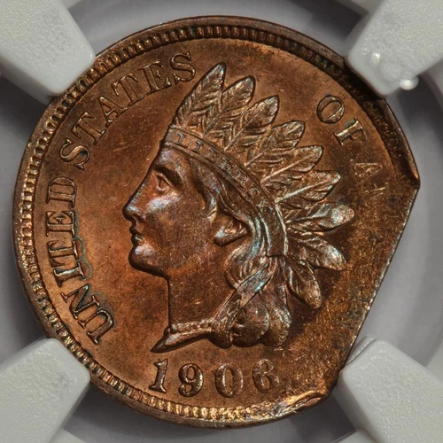 1906 NGC MS62 15% Straight Clip Indian Head Cent Mint Error Rare And Unique