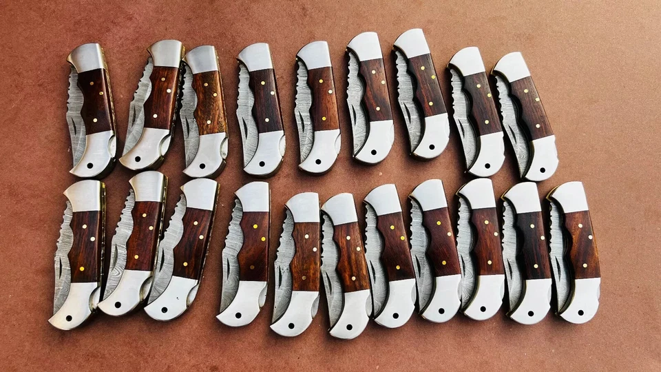 LOTE de 20 piezas Cuchillo Plegable de Caza de Acero Damasco, Cuchillos de Bolsillo con Funda Foto 2 de 4