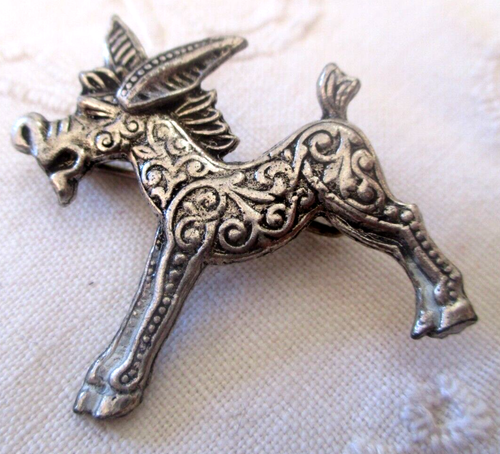 Broche Vintage Argent Massif 1920 - Petit âne - Bijou Ancien Testé - Parfait état