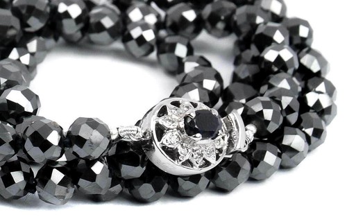 Certified 11 mm Black Diamond Faceted Beads Necklace 28 Inches AAA ! Ideal Gift - Picture 2 of 4