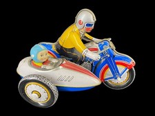 Vintage MS-709 China 605 Wind-Up Tin Toy Motorcycle w/ Side Car