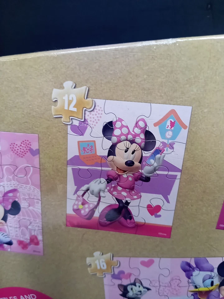 ❤️ (JUEGO DE 7 PUZZLES) Rompecabezas Disney Junior Minnie Mouse - Con Caja de Almacenamiento de Madera - NUEVO Foto 4 de 4