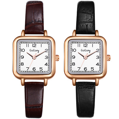 Women Simple Leather Square Watch Arabic Numerals Quartz Ladies Dress Wristwatch