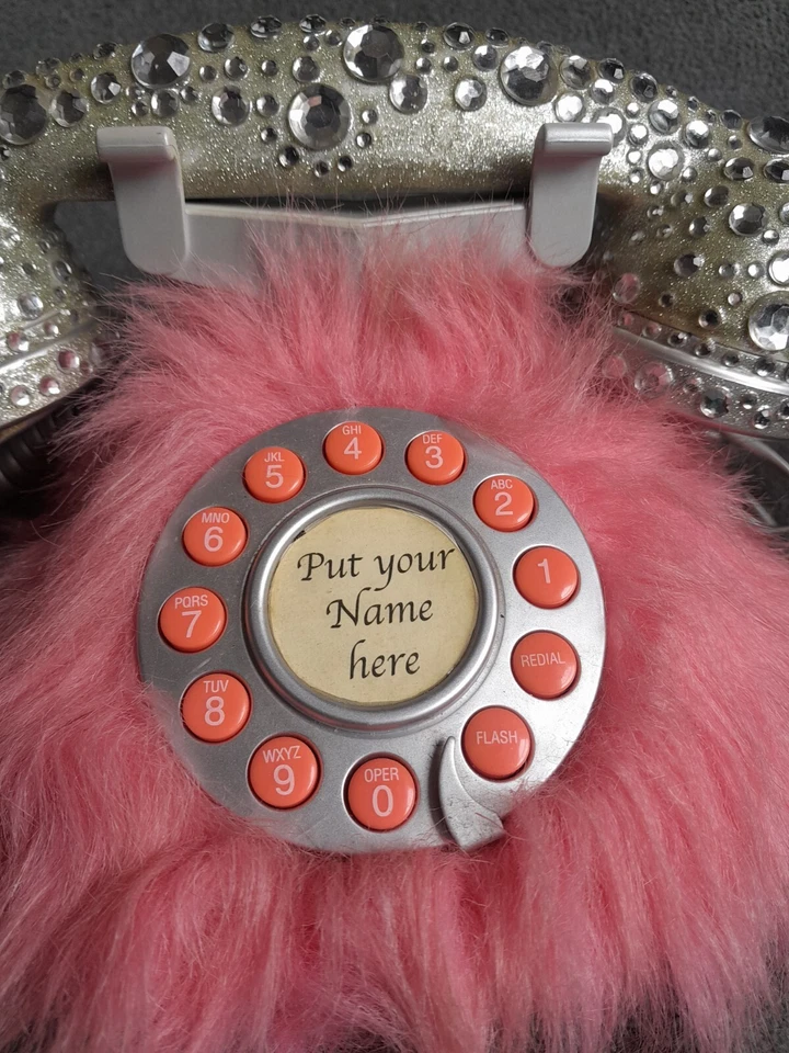 Vintage Emerson PL1000FR Pink Fur Rhinestone Corded Princess Phone Furry Works - Image 2 of 4