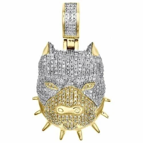 2.00Ct Lab Created Pit Bull Spike Collar Dog Pendant 14K Yellow Gold Plated