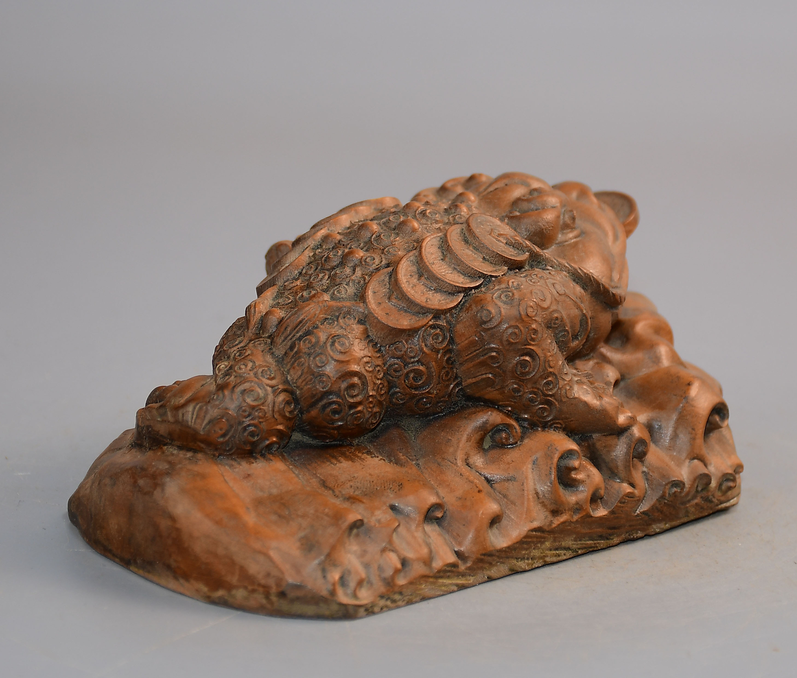 Chinese Antique Wooden Boxwood Carved Exquisite Toad Statue Sculpture