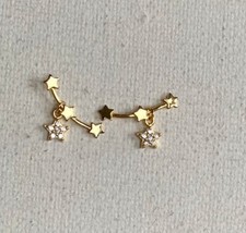 Women Girl 925 Sterling Silver CZ Gold Shooting Star Stud Earring / Post Earring