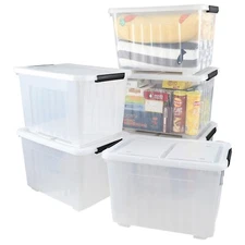 Idotry 50 Qt Stackable Latching Box w/ Lid & Wheels Plastic Containers, 6-Packs