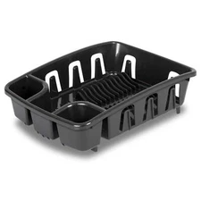  Dishrack and Drainboard All-in-One, Inclined Base for Draining, Black