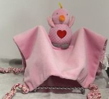 Pink Bird Knotted Lovey Elegant Baby Security Blanket Polka Dot Floral Print