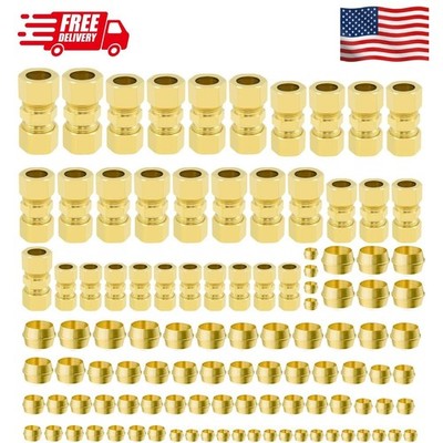 108Pcs Brass Compression Tube Pipe Fittings Assortment Kit, 1/8'' 3/16'' 1/4'' ...