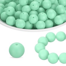 65Pcs Silicone Beads 15mm Round Rubber Focal Beads Bulk, Mint Green