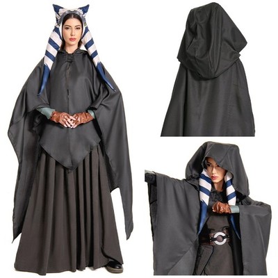 Wars Ahsoka Tano Cosplay Hooded Cloak+Hat Halloween party Ahsoka Cape costume