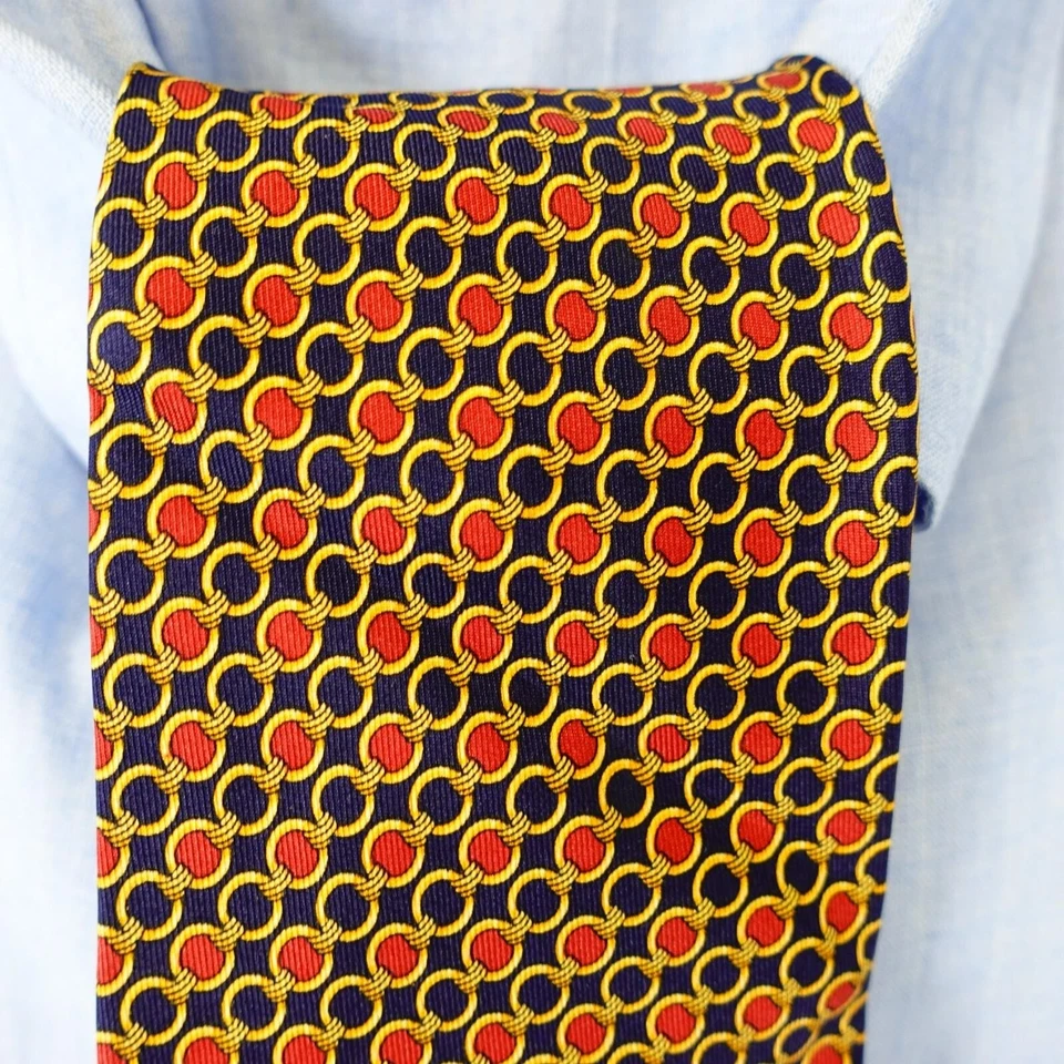 Corbata para el cuello para hombre rojo dorado seda diseñador tejido vestido traje audaz brillante TEO GRIMALDI Foto 2 de 4