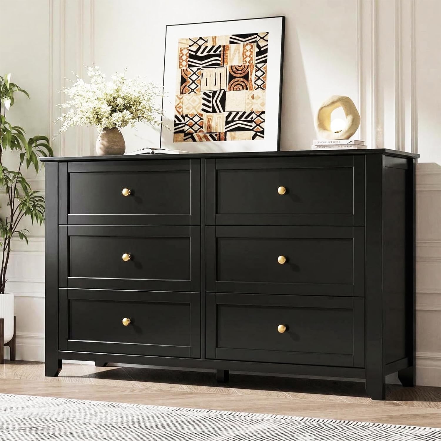 Wooden 6 Drawer Dresser for Living Room Bedroom, Organizer L