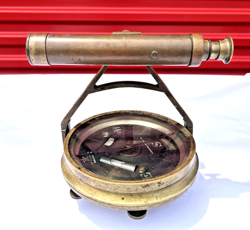 T.F. Randolph Antique Vintage Compass Survey Brass Alidade Transit Telescope