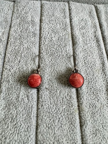 Genuine Coral & Sterling Silver Vintage Earrings - Picture 3 of 9