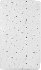 100 Natural Breathable Cotton Jersey Knit Fitted Bassinet Sheet, Grey Stars and