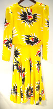 F - NEW Kono New York Womens 3-4 Vintage Circle Midi Dress Mod Yellow Flowe