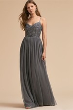Anthropologie x BHLDN Elowen Embellished Maxi Dress Steel Sz 14