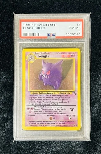 1999 Gengar Holo Pokemon Card Fossil Unlimited 05/62 Vintage (PSA 8)