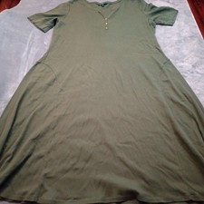 Lauren Ralph Lauren Waffle Knit Henley Dress Size 3X Olive Green Short Sleeve