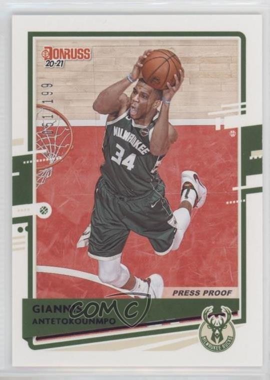 2020-21 Panini Donruss Press Proof Purple 51/199 Giannis Antetokounmpo #104 11r1