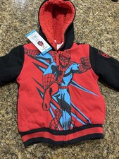 Disney Marvel Spider Man Kids Plush Hoodie Jacket Black  Red Sz 4T