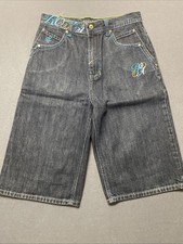 VTG Roca Wear Shorts Kids 14 Blue Denim Jeans Embroidered Streetwear Baggy Y2K