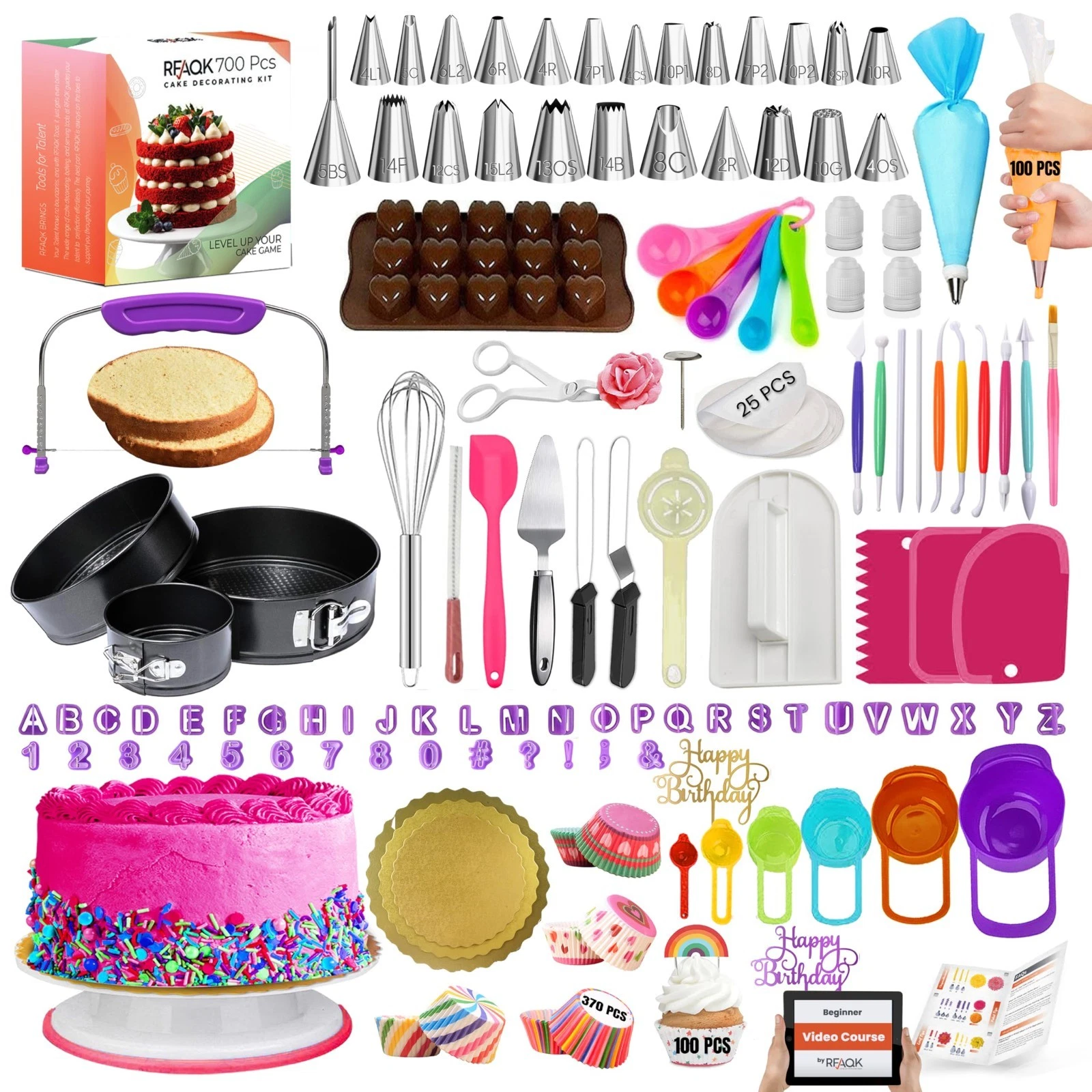 700PC Cake Decorating Kit - Turntable, Pans, Leveler, 24 Piping Tips & Tools
Opens in a new window o