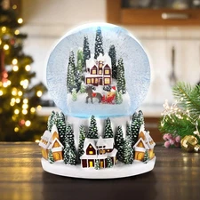 Christmas Village Snow Globe Lantern Musical Lighted Snowy Mountain Village W...
