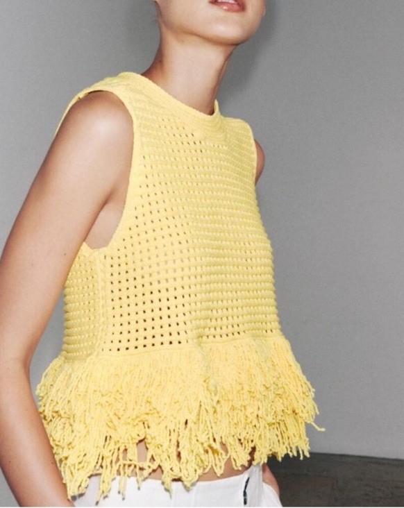 トップス fringedesignglittersummerknit Andequal ZARA NEW WOMAN SS25 CHECK KNIT TOP WITH FRINGING YELLOW S-XL 4331