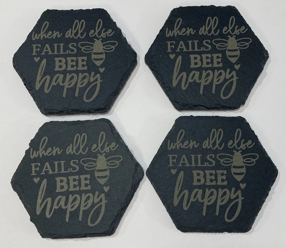 Montaña rusa de pizarra hexagonal Bee Happy - "Cuando todo lo demás falla" - Juego de 4 Foto 2 de 4