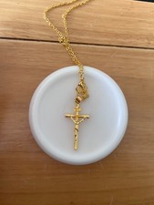Sterling Silver Real Solid Cross Pendant18K Gold Plated Jesus Christ Necklace