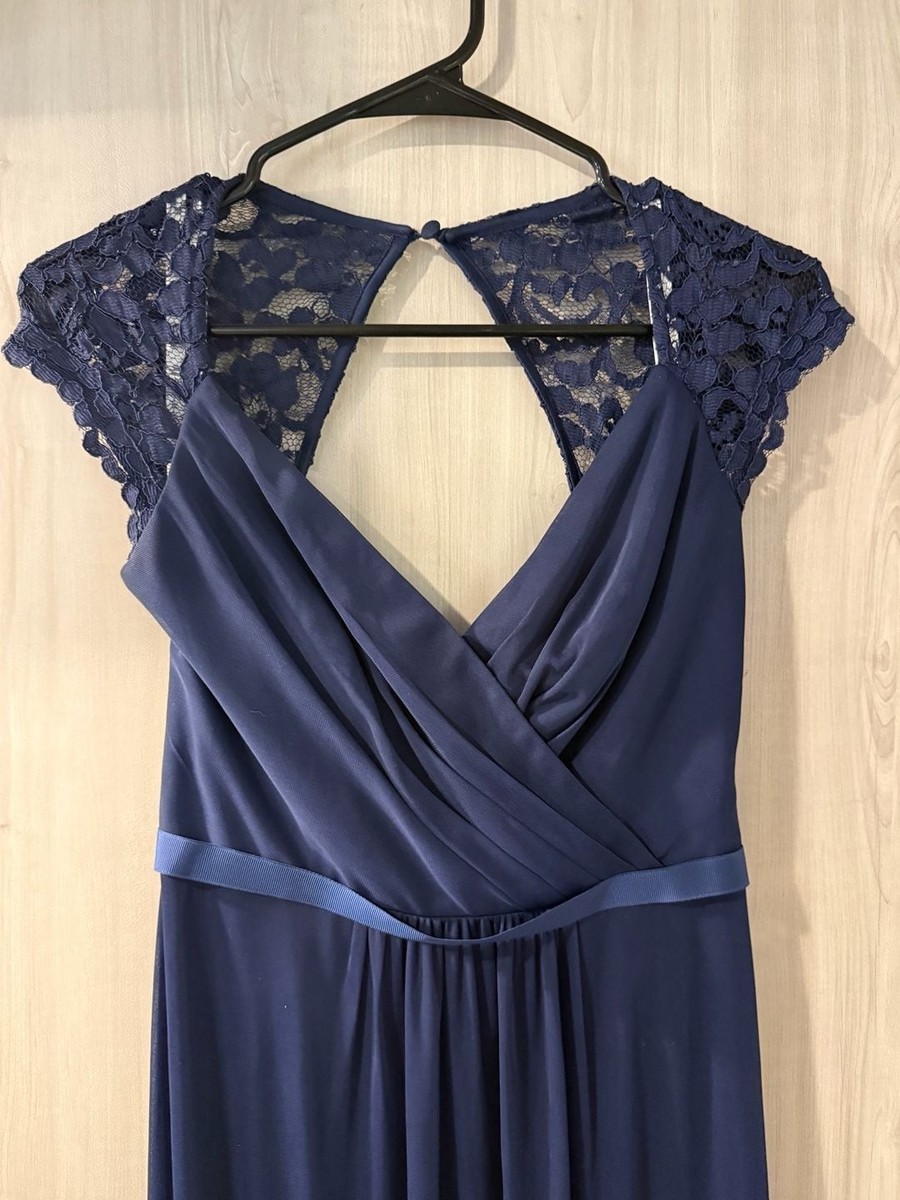 blue pattern bridesmaid dress Brittany Platinum Chiffon Bridesmaid Dress