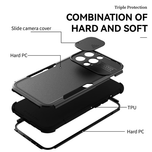 iPhone 13 Pro Max Heavy Duty Protection Case with Camera Slide Cover Screen P... - Afbeelding 5 van 7