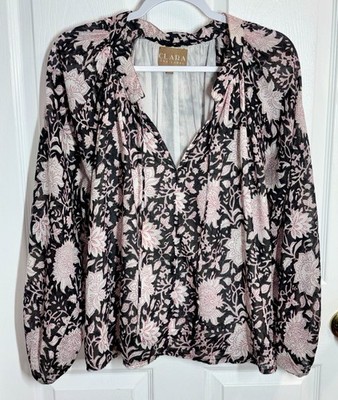 Clara The Label Cotton Top Womens Medium Lightweight Lined Boho Hand Blocked