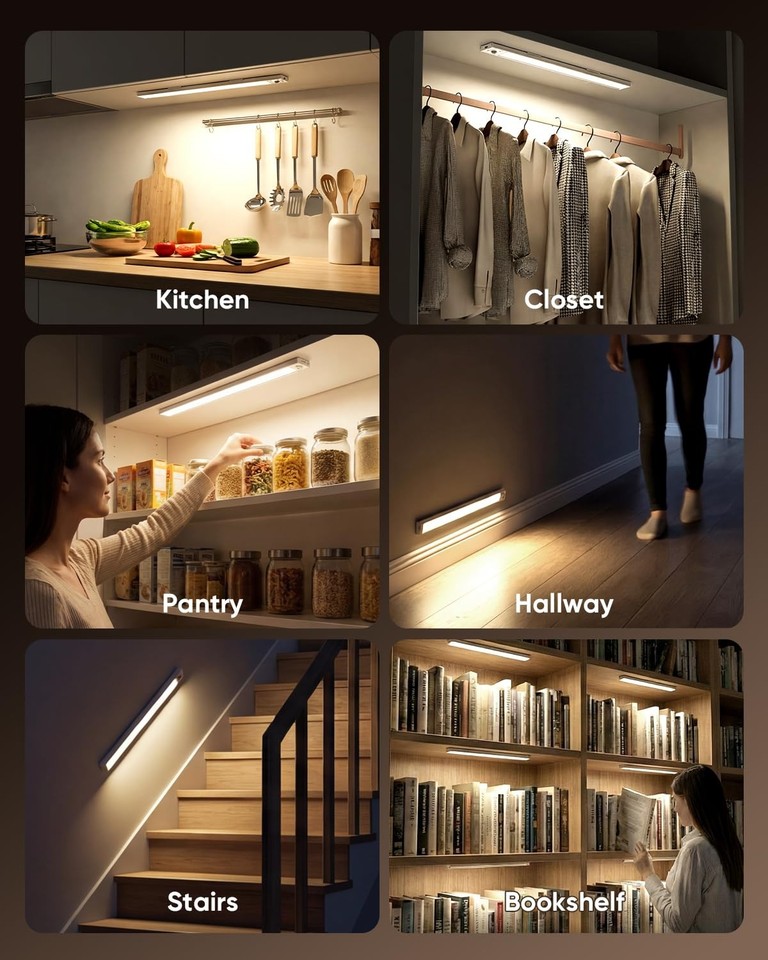 2 Pack Rechargeable Under Cabinet Lighting 16" Motion Sensor Light ...