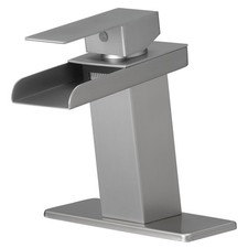 Waterfall Bathroom Faucet Brushed Nickel for Sink 1 Hole